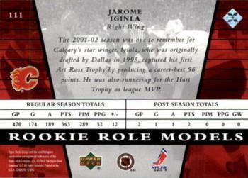 2002-03 Upper Deck Rookie Update #111 Jarome Iginla Back