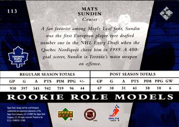 2002-03 Upper Deck Rookie Update #113 Mats Sundin Back