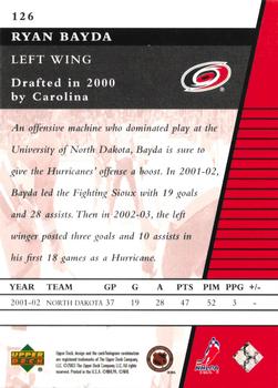 2002-03 Upper Deck Rookie Update #126 Ryan Bayda Back