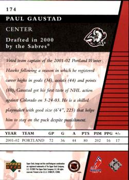 2002-03 Upper Deck Rookie Update #174 Paul Gaustad Back