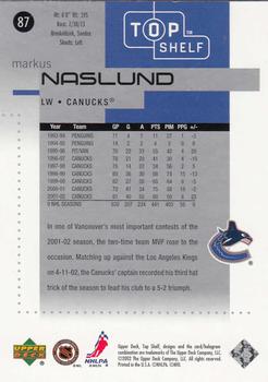 2002-03 Upper Deck Top Shelf #87 Markus Naslund Back