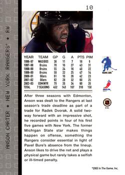2003-04 Be a Player Memorabilia #10 Anson Carter Back