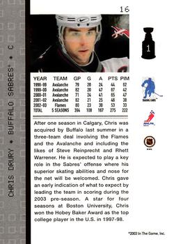 2003-04 Be a Player Memorabilia #16 Chris Drury Back