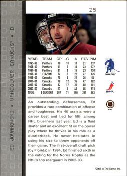 2003-04 Be a Player Memorabilia #25 Ed Jovanovski Back