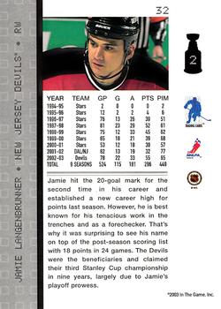 2003-04 Be a Player Memorabilia #32 Jamie Langenbrunner Back