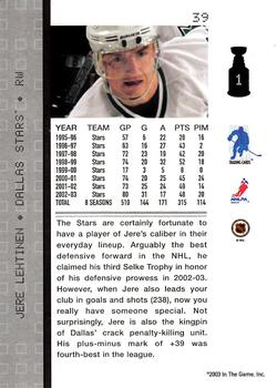 2003-04 Be a Player Memorabilia #39 Jere Lehtinen Back