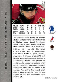 2003-04 Be a Player Memorabilia #51 Martin Havlat Back