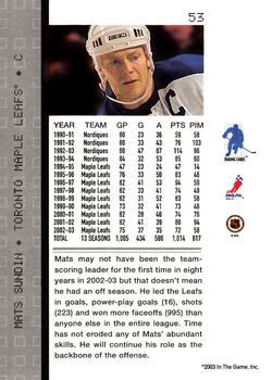 2003-04 Be a Player Memorabilia #53 Mats Sundin Back
