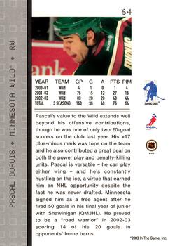 2003-04 Be a Player Memorabilia #64 Pascal Dupuis Back