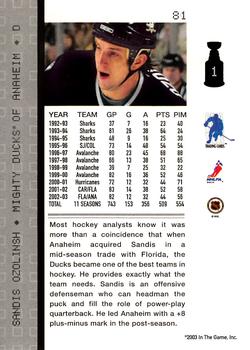 2003-04 Be a Player Memorabilia #81 Sandis Ozolinsh Back