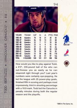 2003-04 Be a Player Memorabilia #94 Todd Bertuzzi Back