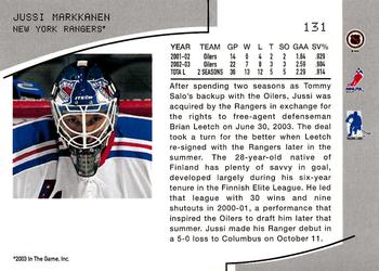 2003-04 Be a Player Memorabilia #131 Jussi Markkanen Back