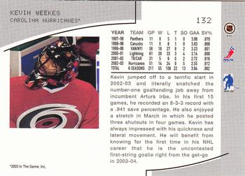 2003-04 Be a Player Memorabilia #132 Kevin Weekes Back