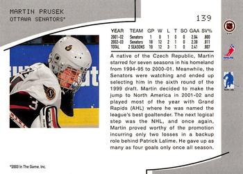 2003-04 Be a Player Memorabilia #139 Martin Prusek Back