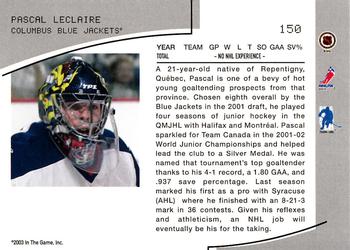 2003-04 Be a Player Memorabilia #150 Pascal Leclaire Back