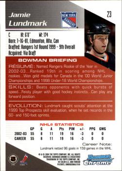 2003-04 Bowman Draft Picks and Prospects - Chrome #23 Jamie Lundmark Back