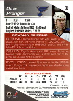 2003-04 Bowman Draft Picks and Prospects - Chrome #36 Chris Pronger Back