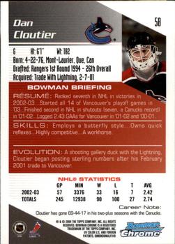 2003-04 Bowman Draft Picks and Prospects - Chrome #58 Dan Cloutier Back
