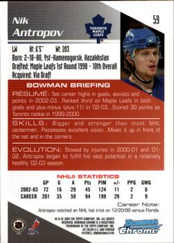 2003-04 Bowman Draft Picks and Prospects - Chrome #59 Nik Antropov Back