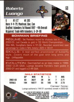 2003-04 Bowman Draft Picks and Prospects - Chrome #60 Roberto Luongo Back