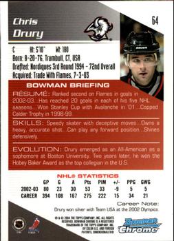 2003-04 Bowman Draft Picks and Prospects - Chrome #64 Chris Drury Back