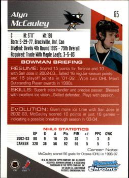 2003-04 Bowman Draft Picks and Prospects - Chrome #65 Alyn McCauley Back
