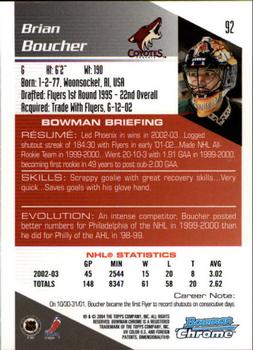 2003-04 Bowman Draft Picks and Prospects - Chrome #92 Brian Boucher Back
