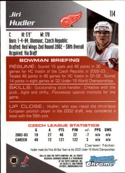 2003-04 Bowman Draft Picks and Prospects - Chrome #114 Jiri Hudler Back