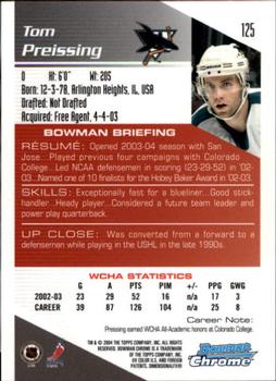 2003-04 Bowman Draft Picks and Prospects - Chrome #125 Tom Preissing Back