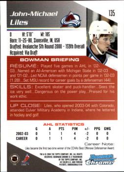 2003-04 Bowman Draft Picks and Prospects - Chrome #135 John-Michael Liles Back