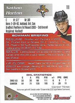 2003-04 Bowman Draft Picks and Prospects #111 Nathan Horton Back