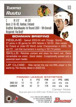 2003-04 Bowman Draft Picks and Prospects #113 Tuomo Ruutu Back