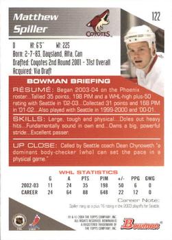 2003-04 Bowman Draft Picks and Prospects #122 Matthew Spiller Back