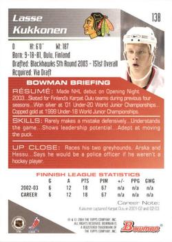 2003-04 Bowman Draft Picks and Prospects #138 Lasse Kukkonen Back