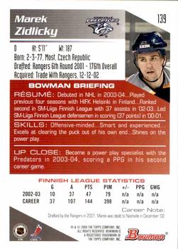 2003-04 Bowman Draft Picks and Prospects #139 Marek Zidlicky Back