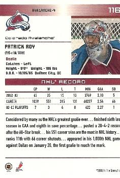 2003-04 In The Game Action #116 Patrick Roy Back