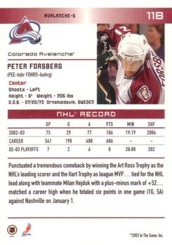 2003-04 In The Game Action #118 Peter Forsberg Back