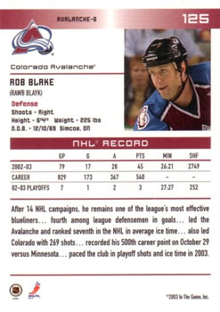 2003-04 In The Game Action #125 Rob Blake Back