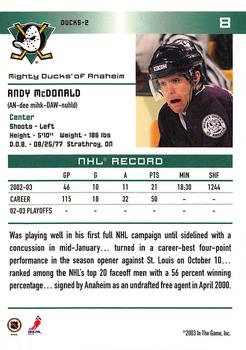 2003-04 In The Game Action #8 Andy McDonald Back