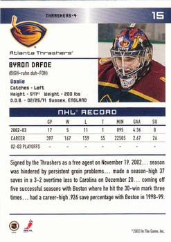 2003-04 In The Game Action #15 Byron Dafoe Back