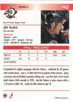 2003-04 In The Game Action #40 Jay McKee Back