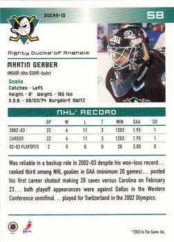 2003-04 In The Game Action #58 Martin Gerber Back