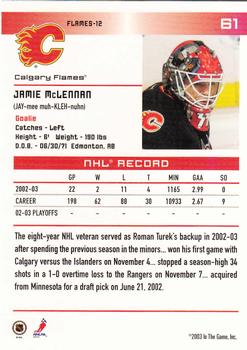 2003-04 In The Game Action #61 Jamie McLennan Back