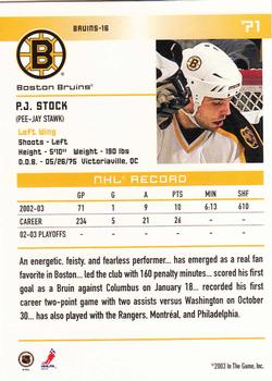 2003-04 In The Game Action #71 P.J. Stock Back