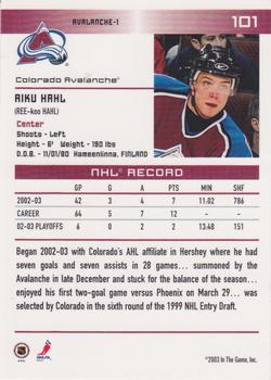 2003-04 In The Game Action #101 Riku Hahl Back