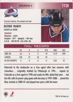 2003-04 In The Game Action #113 Serge Aubin Back
