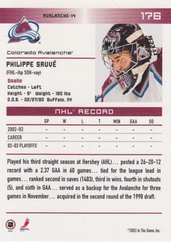 2003-04 In The Game Action #176 Philippe Sauve Back