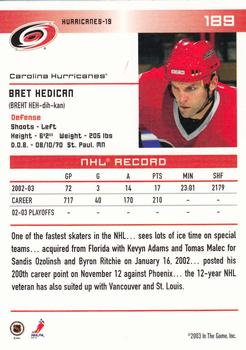 2003-04 In The Game Action #189 Bret Hedican Back