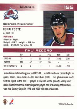 2003-04 In The Game Action #195 Adam Foote Back