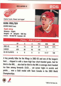 2003-04 In The Game Action #205 Kirk Maltby Back